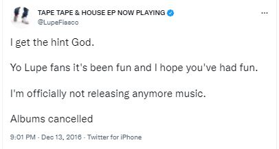 Lupe retiring from music