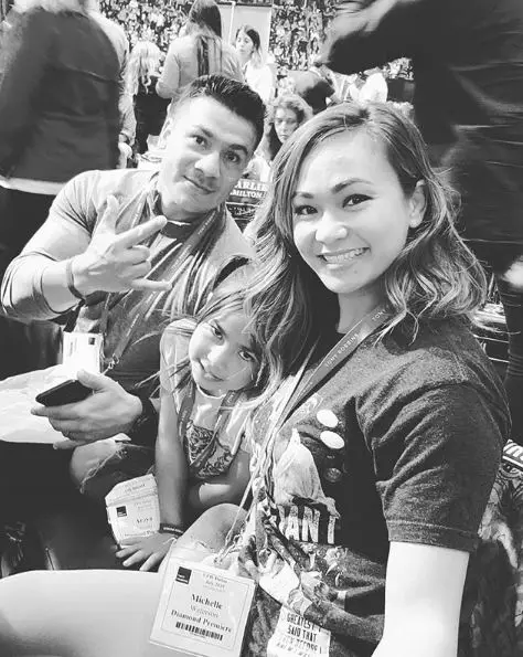 Michelle Waterson with husband Joshua Gomez and Araya at an event in July 2...