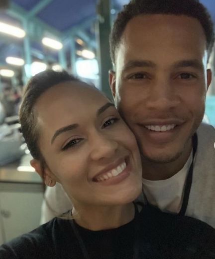 Grace Byers takes a selfie with husbandÂ Trai Byers on February 2019