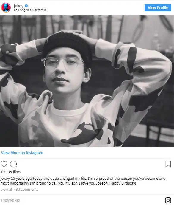 Jo Koy's Instagram Post of His Son