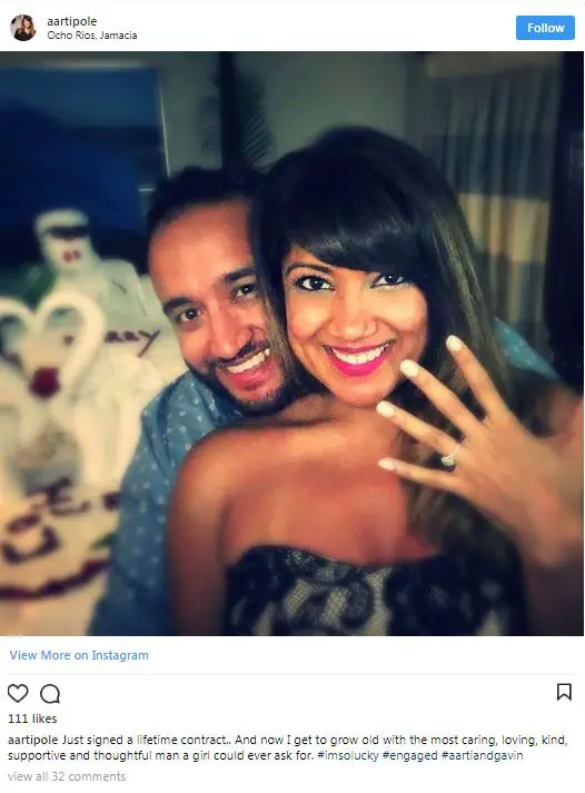 Aarti Flaunts Her Engagement Ring Alongside Her Husband Gavin at Ochi Rios