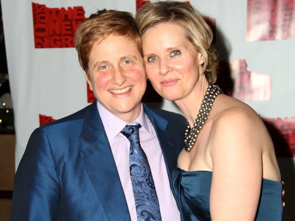 Cynthia Nixon with her wife at an event