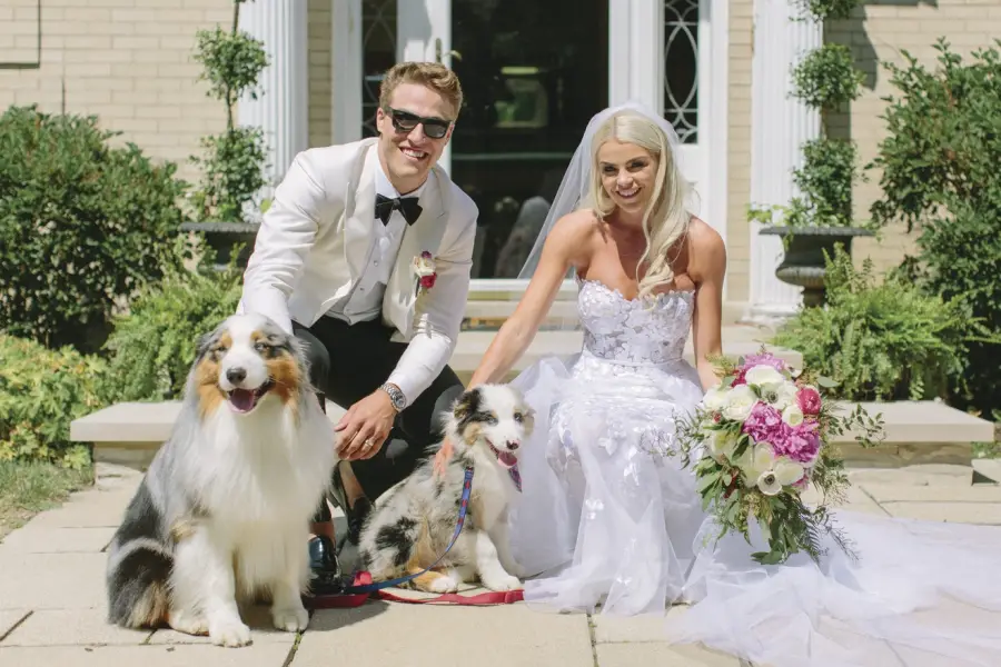 Anders Lee, His Wife And Their Dogs On Their Wedding