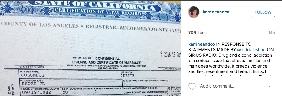 Karrine Steffans's Marriage License
