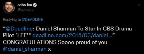 Daniel Sharman's Ex Asha Leo Congratulates Him