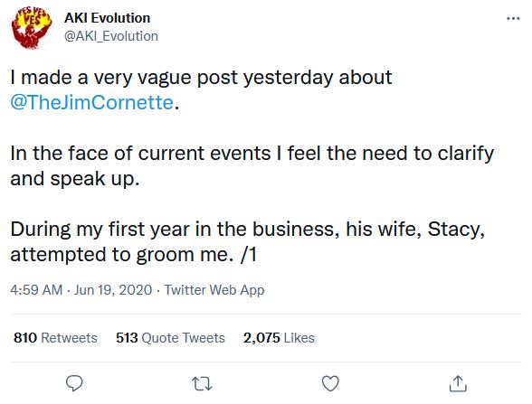 Twitter post regarding the allegation against Jim and his wife regarding sexual misconduct 