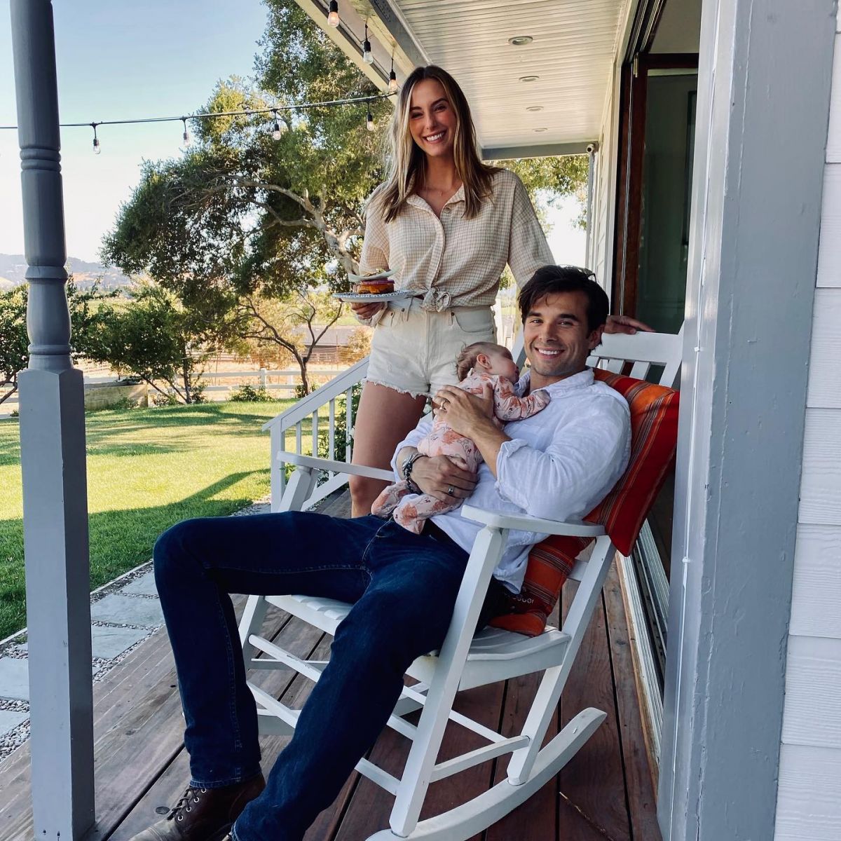 Josh Swickard with His Wife and Daughter