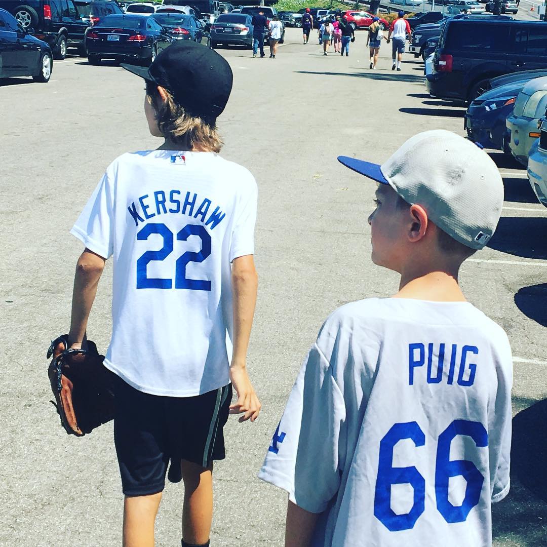 Lola Glaudini and Her Kids At Los Angeles Dodgers Game
