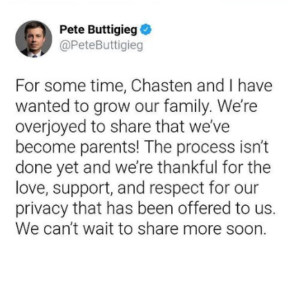 Pete Buttigieg Revealing Joining Parenthood