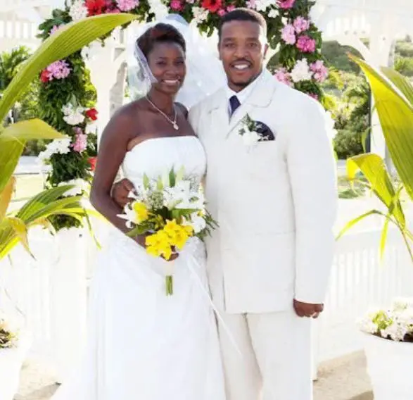 Russell Hornsby with wife Denise Hornsby during their wedding