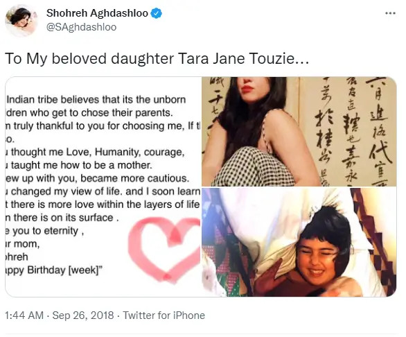 Shohreh Aghdashloo's tweet for her  daughter