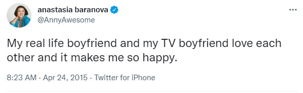 Anastasia's tweet about her boyfriend