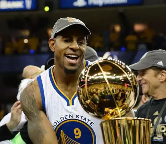 Andre celebrating his NBA championship win with the Golden State Warriors