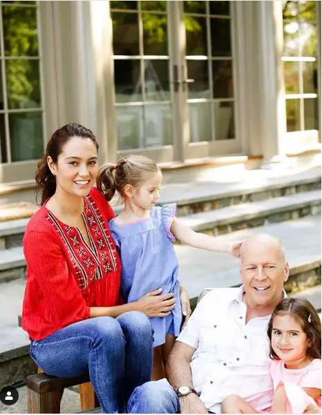 Emma Heming and her husbandÂ Bruce Willis with their two daughters Mabel Ray Willis andÂ Evelyn Penn Willis