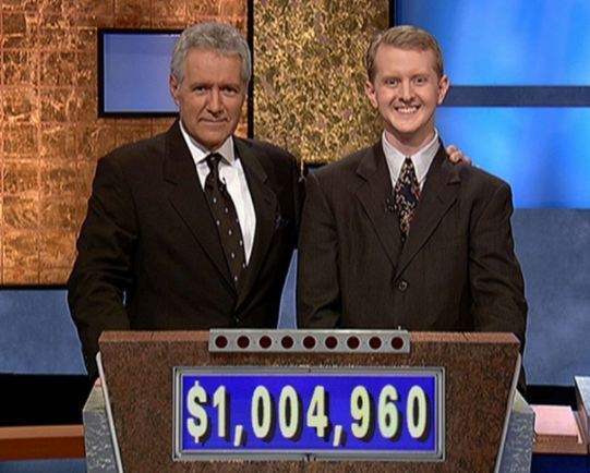 Ken Jennings with Jeopardy! host Alex Trebek in 2004