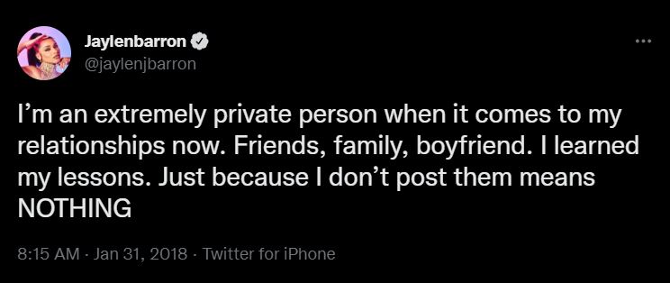 Jaylen's tweet about boyfriend and relations