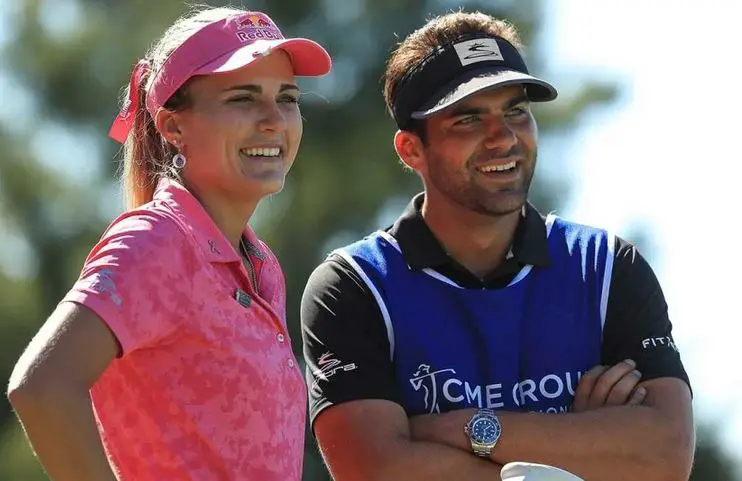 Lexi Thompson interacting with her brother, Curtis, in an LPGA game