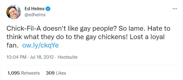 Ed Helms Tweet Supporting LGBT Community