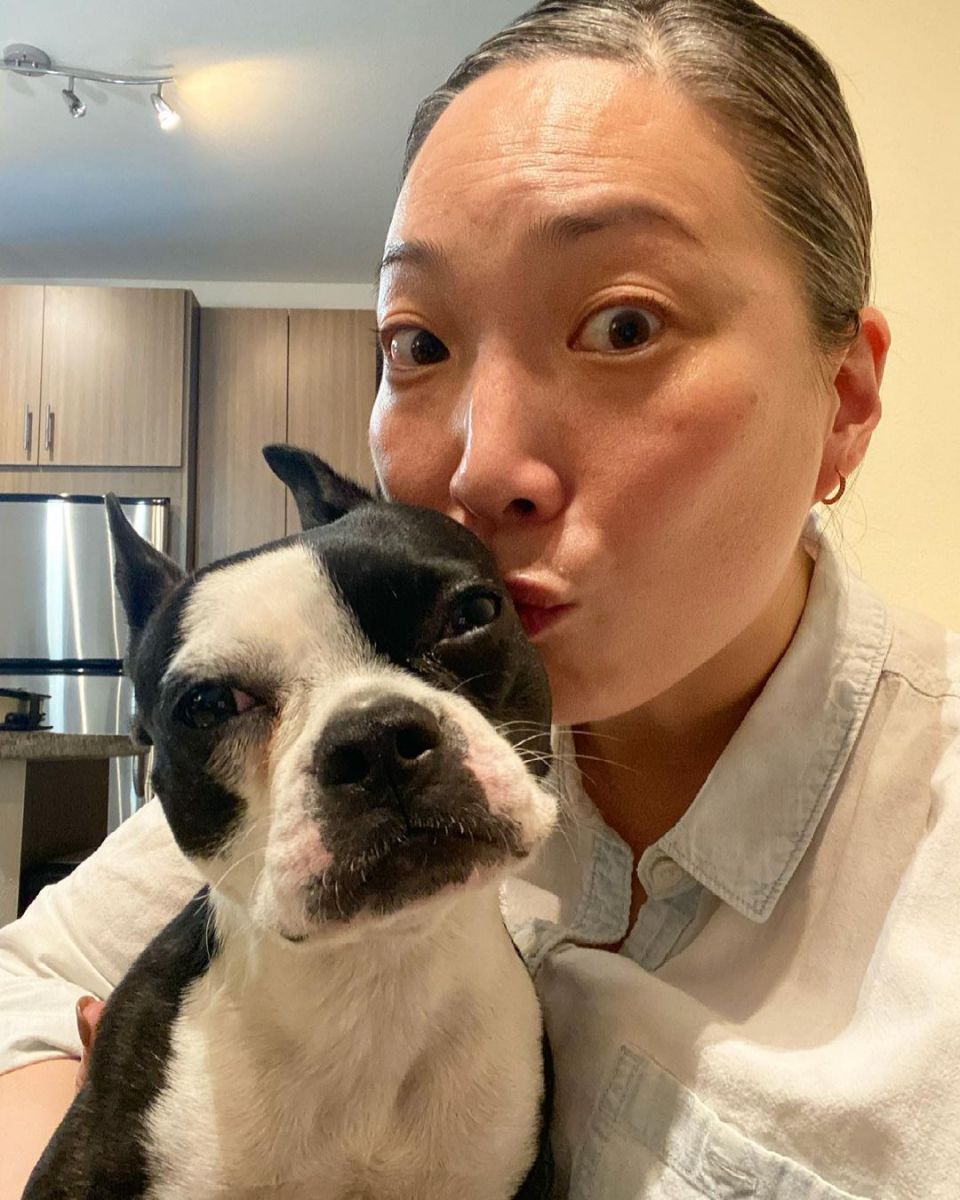 Michele Wang with her pet dog