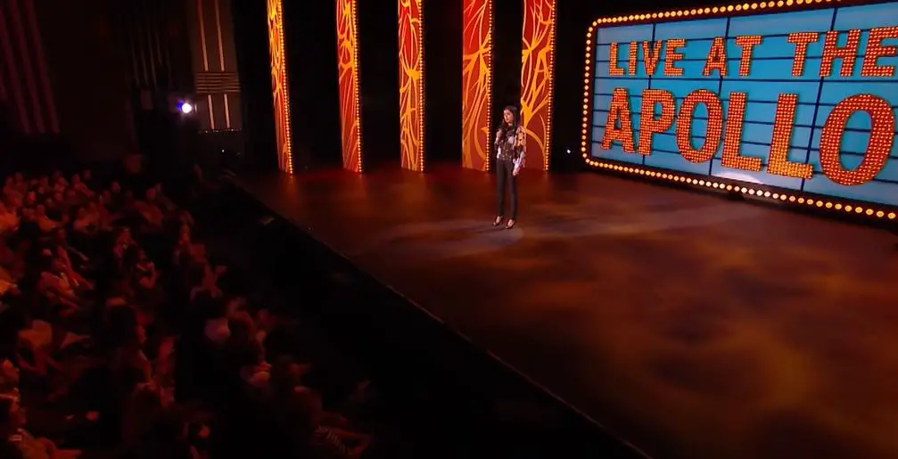 Sindhu Vee performing in front of a crowd at Live At The Apollo 