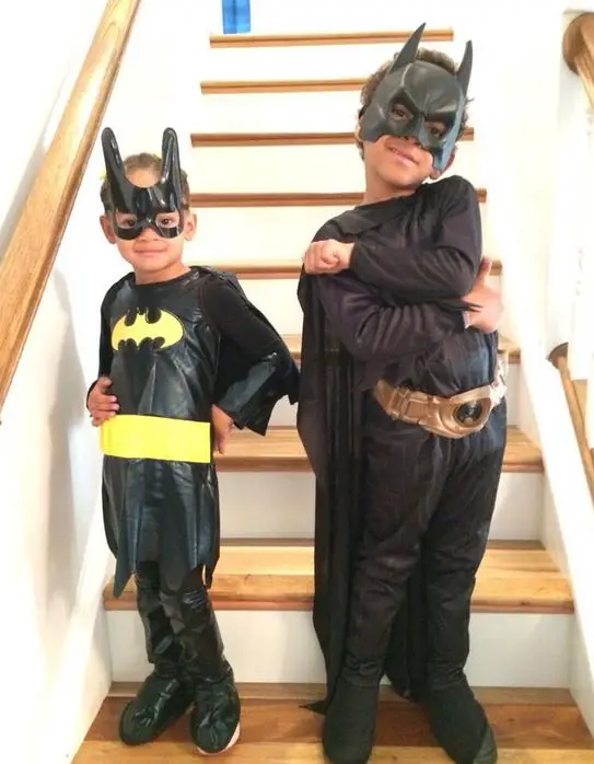 Stephanieâ€™s kids dressed in comic book characters