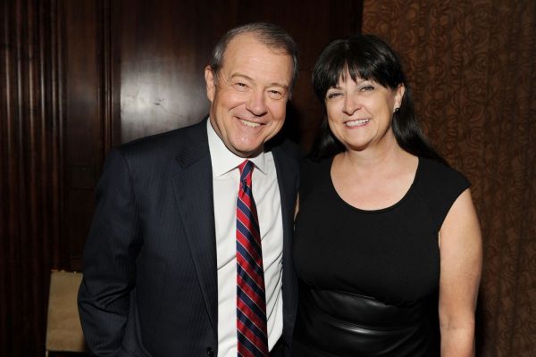 Stuart Varney and his former wife posing for the camera