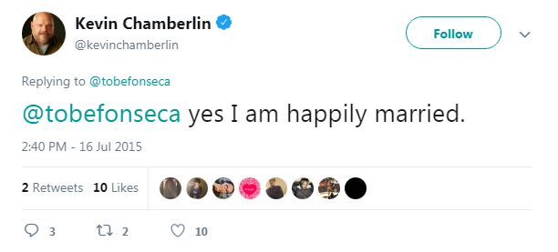 Kevin Chamberlin's tweet about his married life