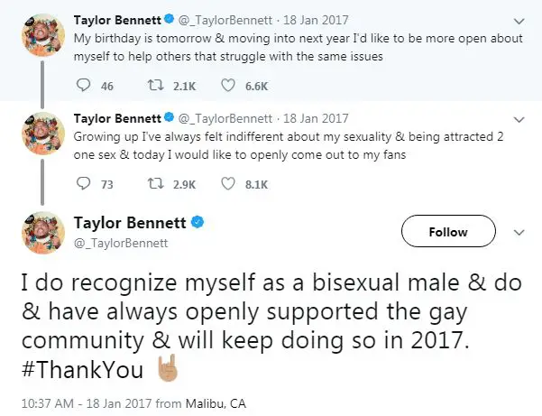 Taylor bennett tweets about being gay